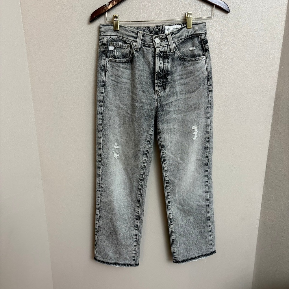 AG Alexxis Crop 24 High Rise Vintage Fit Grey Acid Wash Distressed